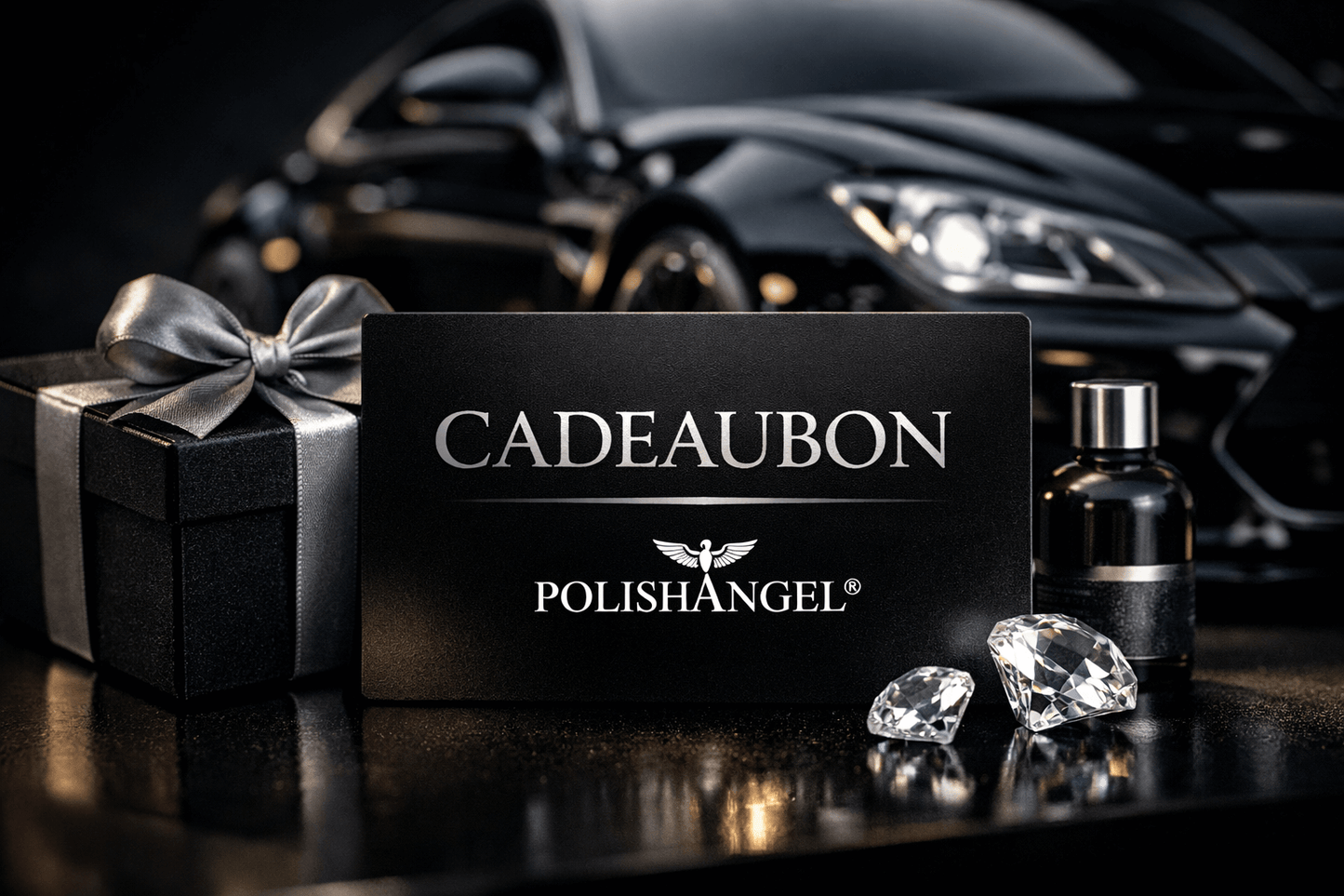 Cadeaubon van Polishangel, luxe auto in achtergrond